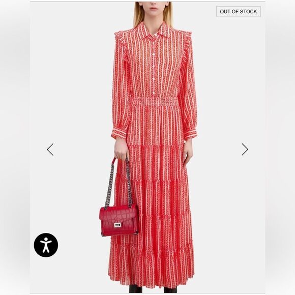 The Kooples RED AND WHITE FLORAL PRINT LONG DRESS WITH RUFFLES NWT - Picture 4 of 13